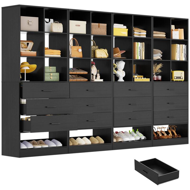 Qvella 23.6'' W Closet System with 3 Wooden Drawers and Partition Storage,Modular Closet Organizer for Walk-in/Reach-in Closet