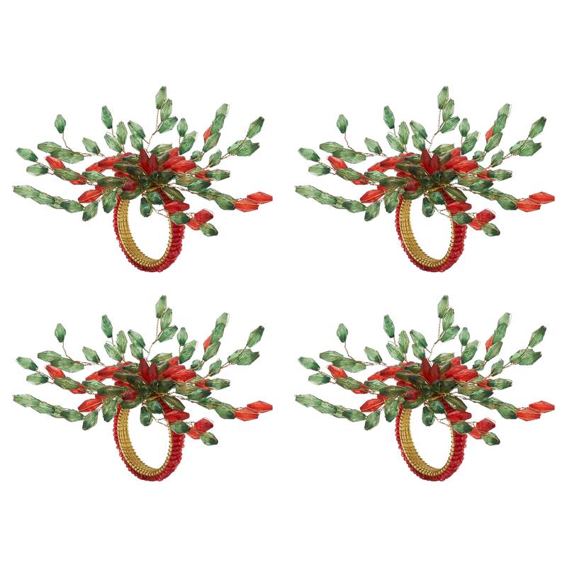 Napkin Rings With Beaded Flower Design (Set of 4)