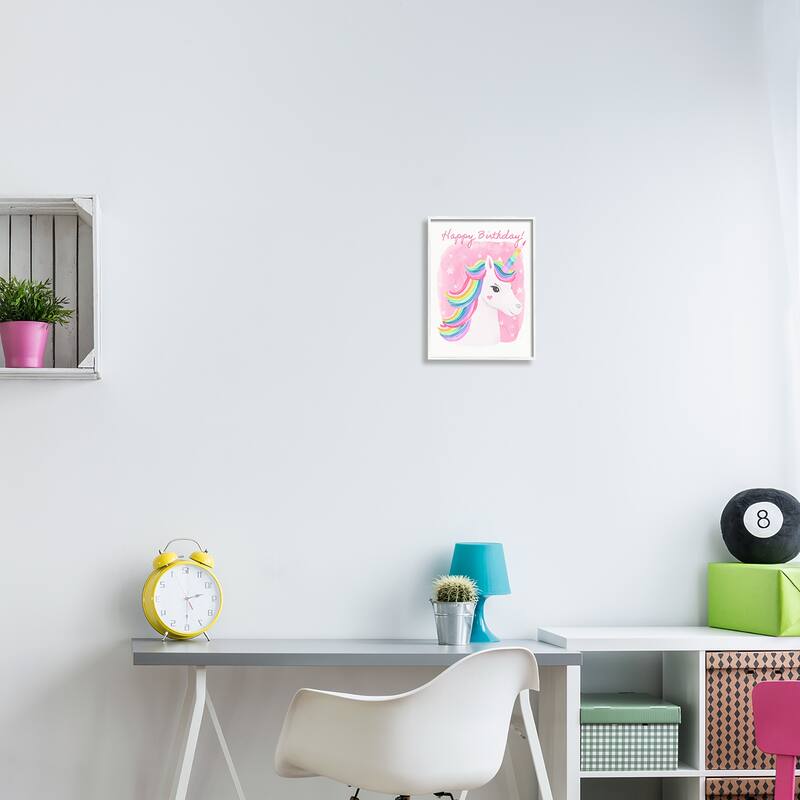 Stupell Happy Birthday Unicorn Framed Giclee Art Design by Diane Neukirch