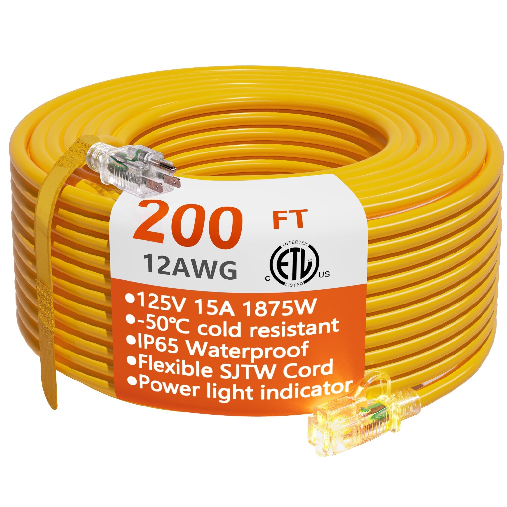 16/3 200 ft. SJTW Lighted End Heavy Duty Extension Cord (200 ft.) 