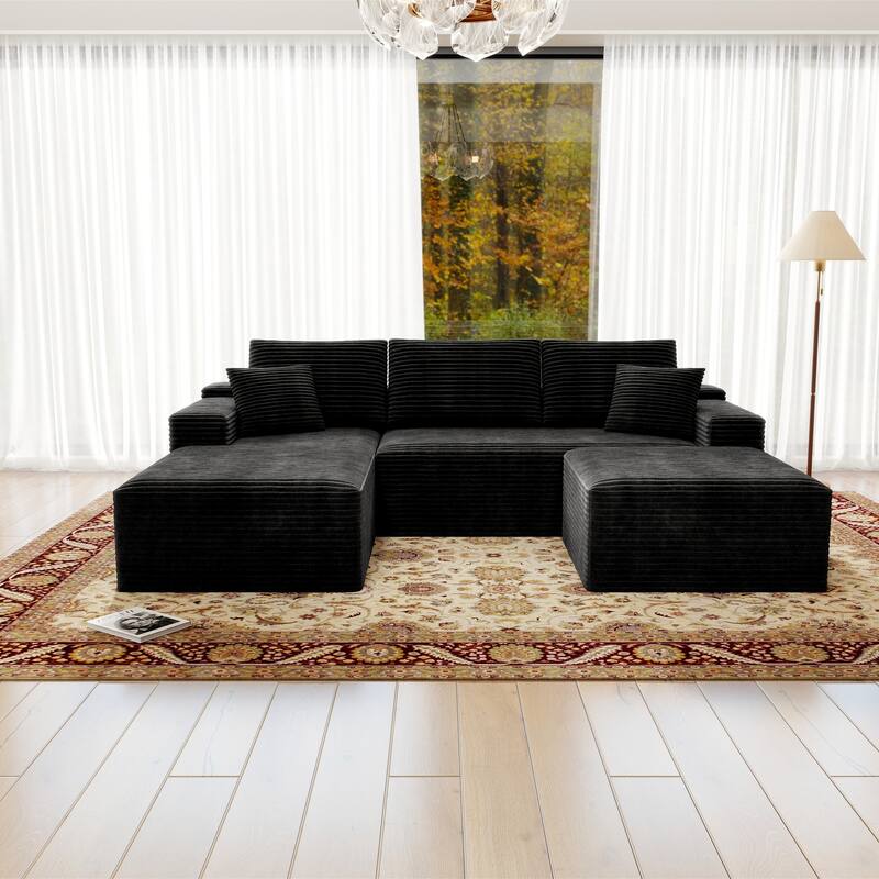 Roomfitters 104.3" Modular Sectional Sofa, 3-Piece Compressed Cloud Couch, No Assembly Required, Plush Corduroy, Black