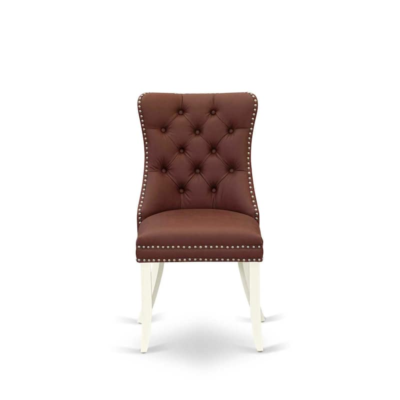 Parsons Dining Chairs Set of 2 - Burgundy Faux Leather Padded Chairs with Nailhead Trim