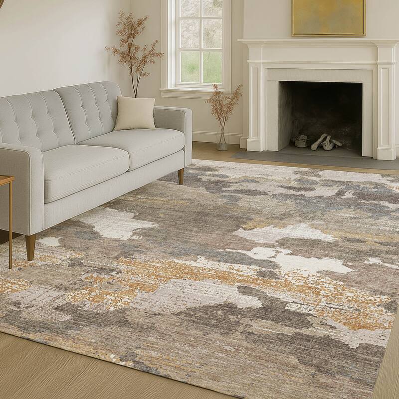Machine Washable Indoor/ Outdoor Abstract Casual Chantille Rug