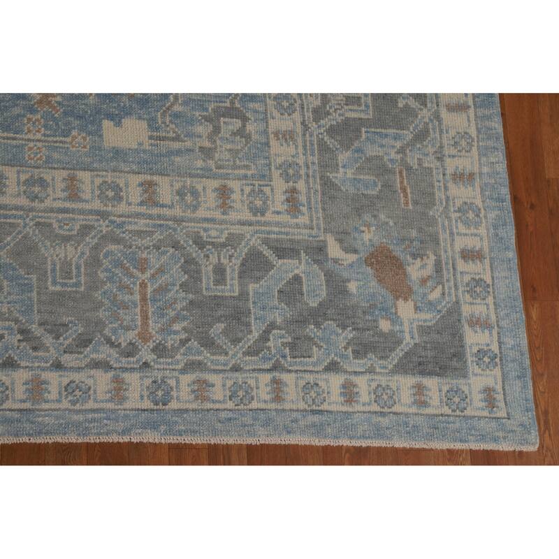 Hand Knotted Oriental 100% Wool Carpet Transitional All-Over Navy Blue & Blues Oushak Area Rug - 14' 11'' X 10' 11''