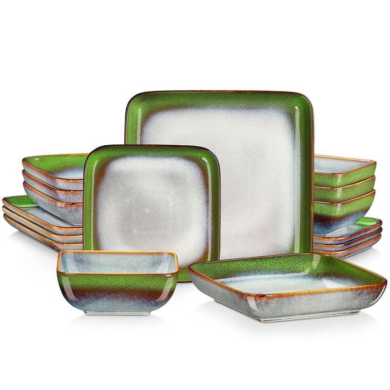 vancasso Stern Reactive Glaze Stoneware Dinnerware Set, Service for 4 - 16pc Dinner Set - Fruit Green