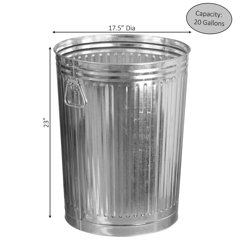 Round Galvanized Steel, Trash Can with Lid - Durable Metal Bucket for Backyard, Lawn, Garden and Yard Use