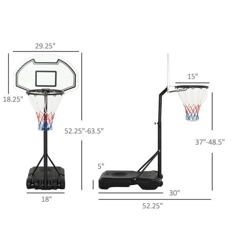 Basketball Hoop Stand Portable Basketball System Goal, Adjustable Height 3'-4', 30" Backboard