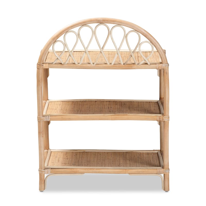 Redell Modern Bohemian Natural Brown Rattan 3-Tier Display Shelf