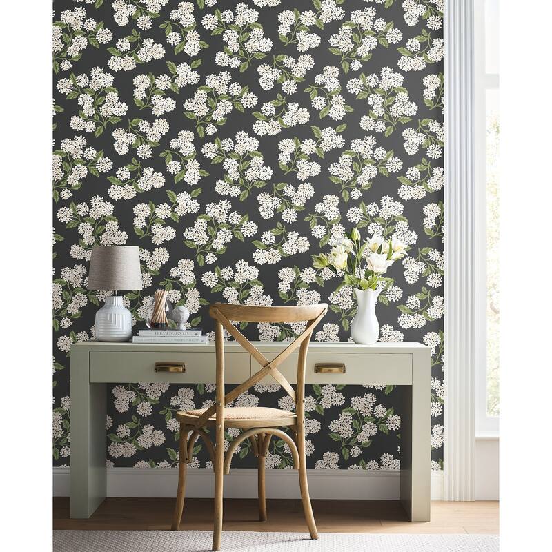 Rifle Paper Co. Hydrangea Black and White Peel and Stick Wallpaper