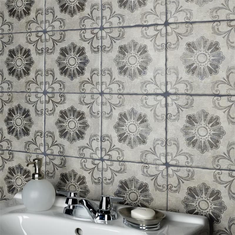 Merola Tile Costa Cendra Decor Fleur 7-3/4" x 7-3/4" Ceramic Floor and Wall Tile
