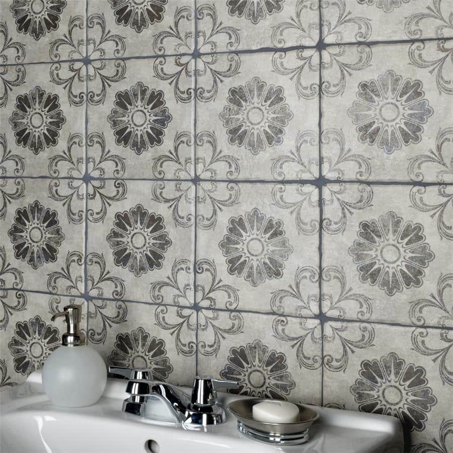 Merola Tile Costa Cendra Decor Fleur 7-3/4" x 7-3/4" Ceramic Floor and Wall Tile