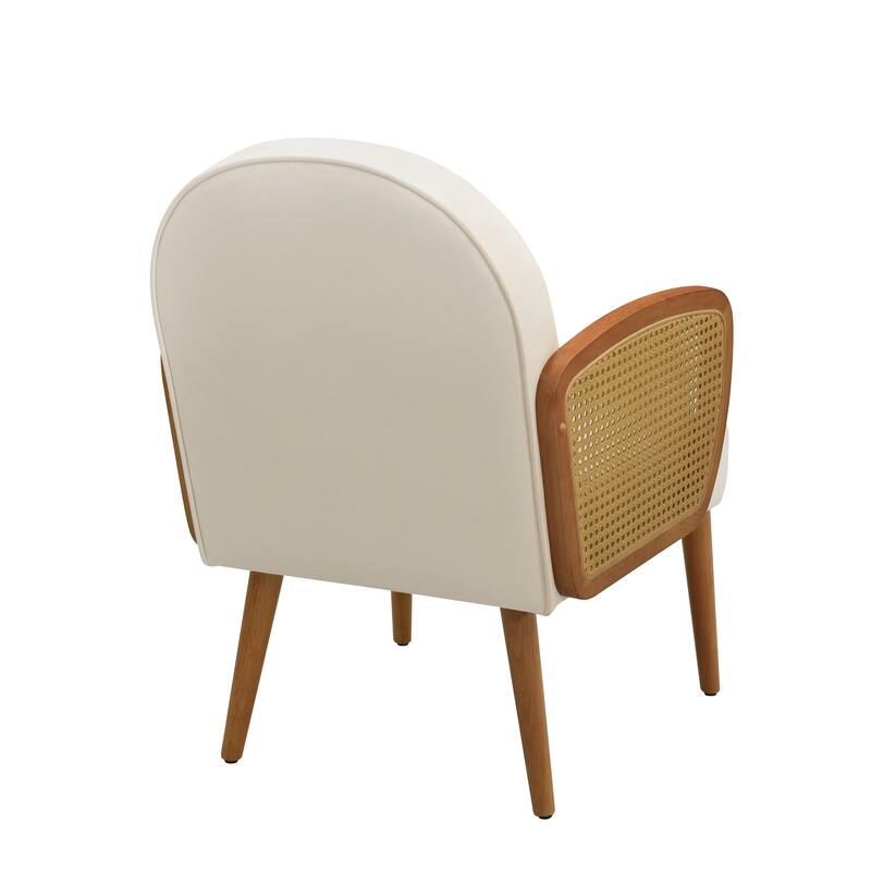 Velvet Upholstered Accent Chair, Comfy Lounge Reading Chair, Sofa Chair with Rattan Armrests & Curved Backrest