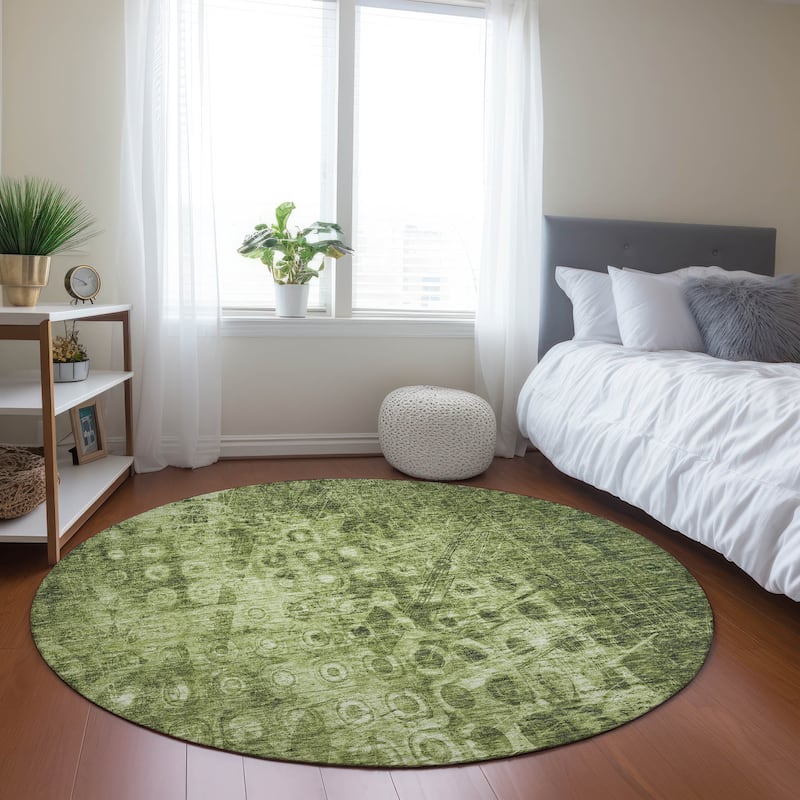 Machine Washable Indoor/ Outdoor Chantille Abstract Modern Rug - Olive - 8' x 8'