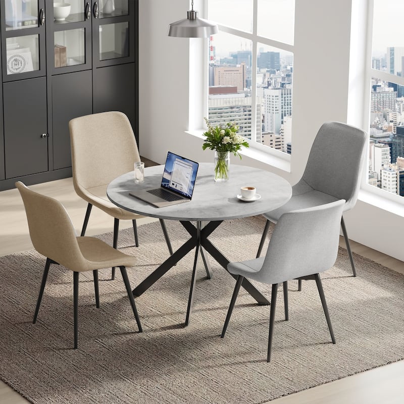 EROMMY Space-Saving 47.2" Round Dining Table Set for 4 - Ideal Small Kitchen & Dining Room Furniture, Includes 4 Chairs