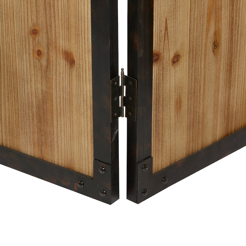 Wood Hinged Foldable Partition 3 Panel Room Divider Screen with Solid Wood Panels - Brown - Roche River Decor - 1"Wx48"Lx71"H