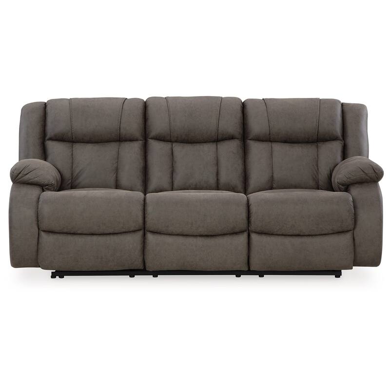 Perth Manual Recliner Sofa, Gray Contrast Stitch Faux Leather 86 Inch