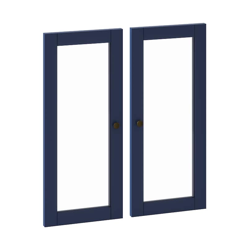Palace Imports 100% Solid Wood Modular Kitchen Pantry Double Door Kit - Set of 2 - Navy-Clear Glass