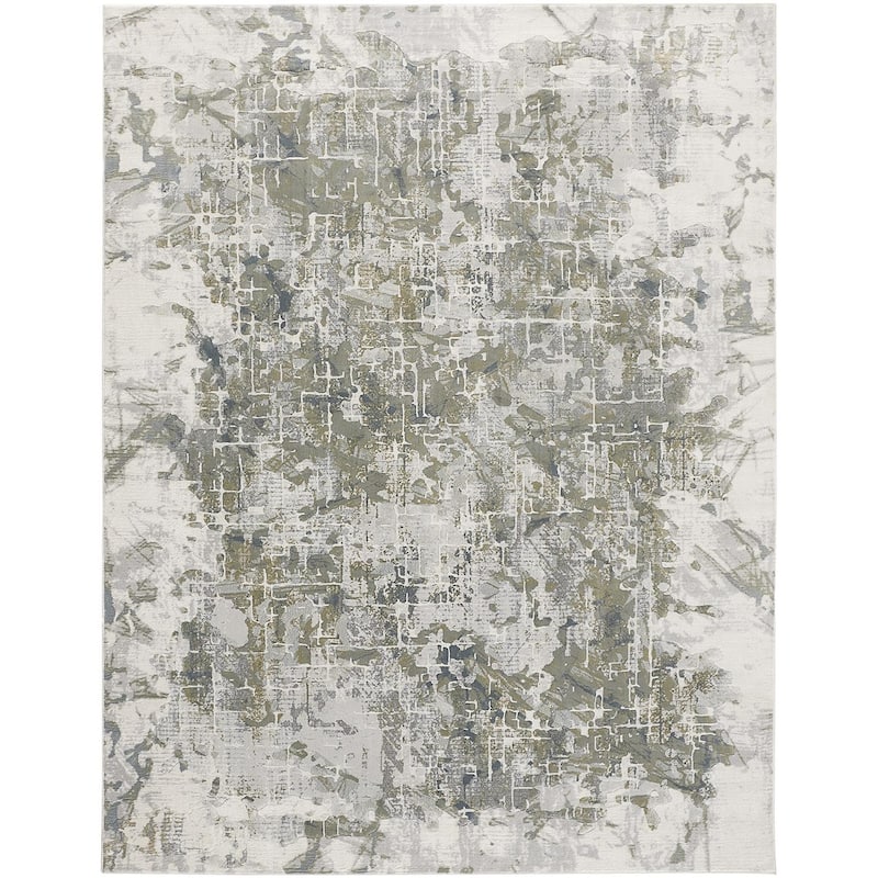 Grand Bazaar Halton Machine Made Abstract Transitional Area Rug - 10' x 13' - Green/Gray/Ivory
