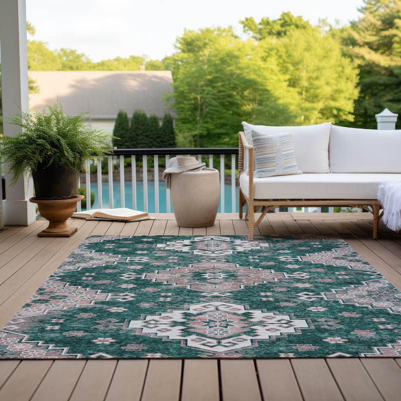 Machine Washable Indoor/ Outdoor Chantille Boho Tribal Rug