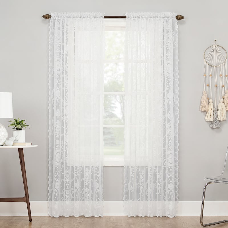 No. 918 Ariella Floral Lace Sheer Rod Pocket 1-Piece Curtain Panel, Single Panel - 58" x 96" - White