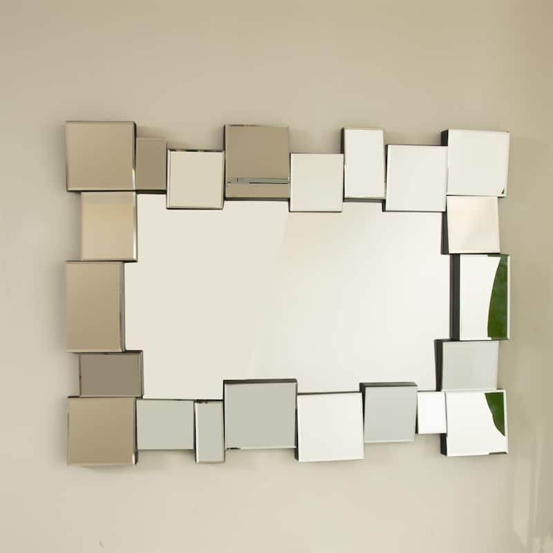 30" Geometric Square Wall Mirror - Silver