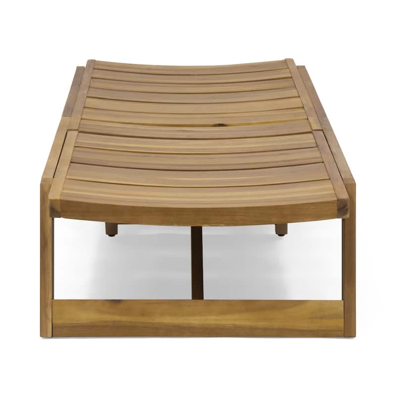 Set of 2 Outdoor Acacia Wood Adjustable Backrest Chaise Lounge Chairs