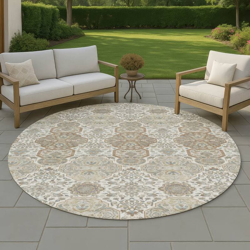 Machine Washable Indoor/ Outdoor Global Budden Chantille Rug - Ivory - 8' x 8'