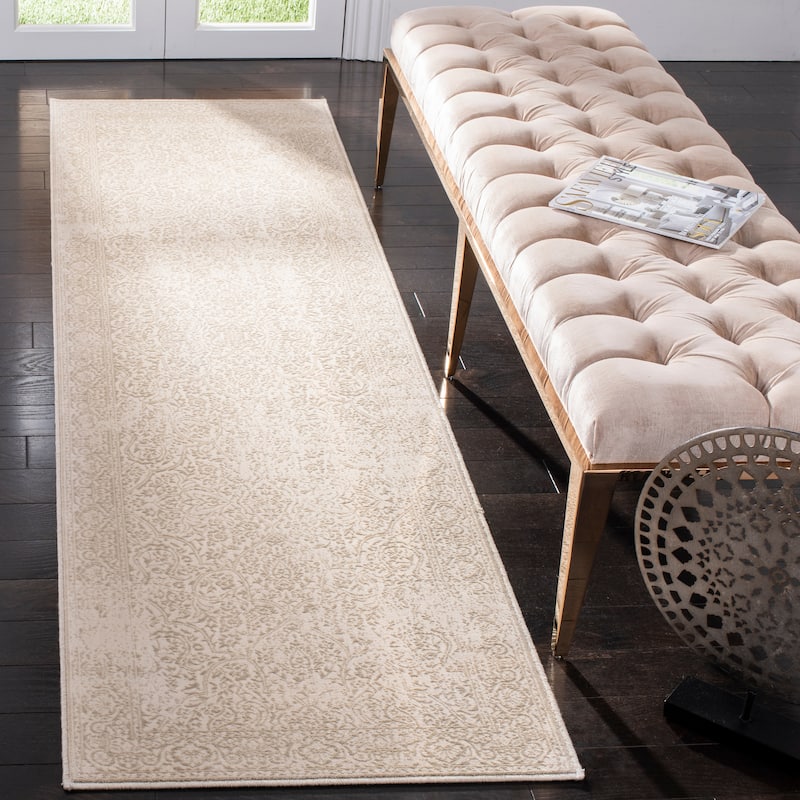 SAFAVIEH Noble Carlota Modern Oriental Polyester Rug - 2'2" x 8' Runner - Beige/Ivory