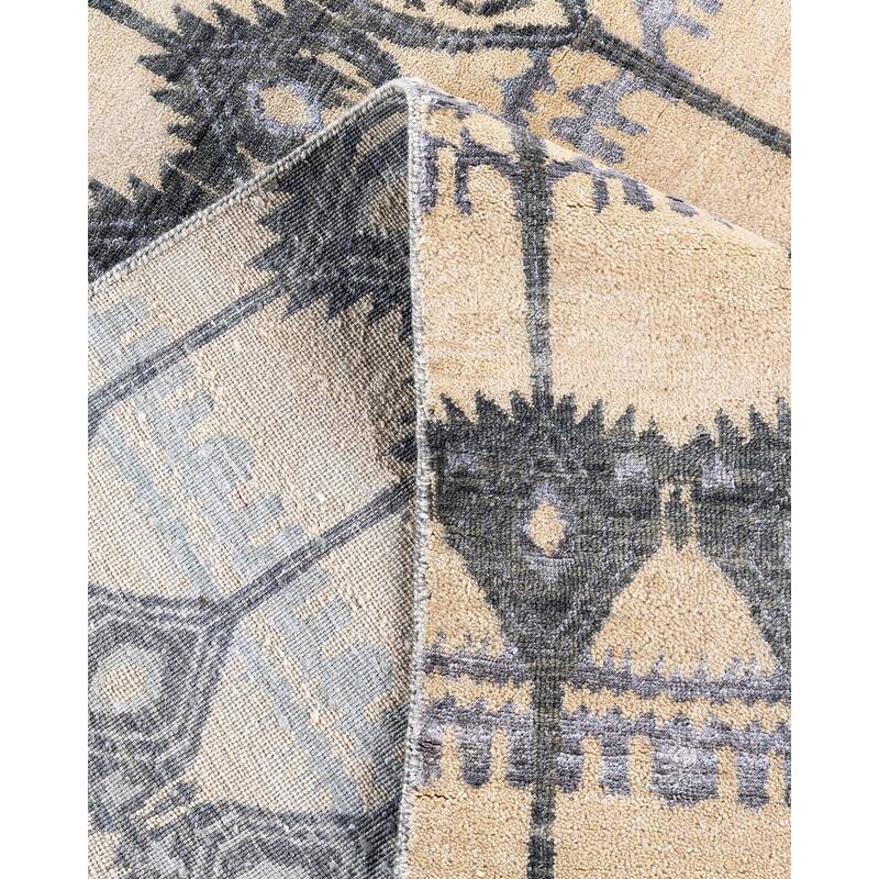 Ikat One-of-a-Kind Hand-Knotted Area Rug, Ivory - 9' 0" x 12' 0"