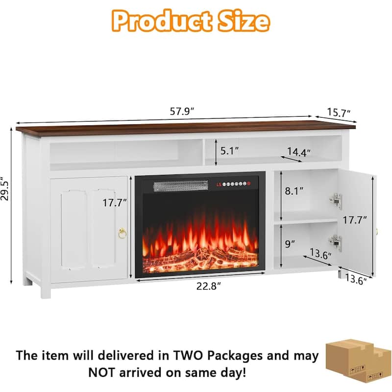 BOSSIN 58" Fireplace TV Stand for TV up to 65",Farmhouse Entertainment Center with Fireplace,Storage Cabinets,Adjustable Shelves