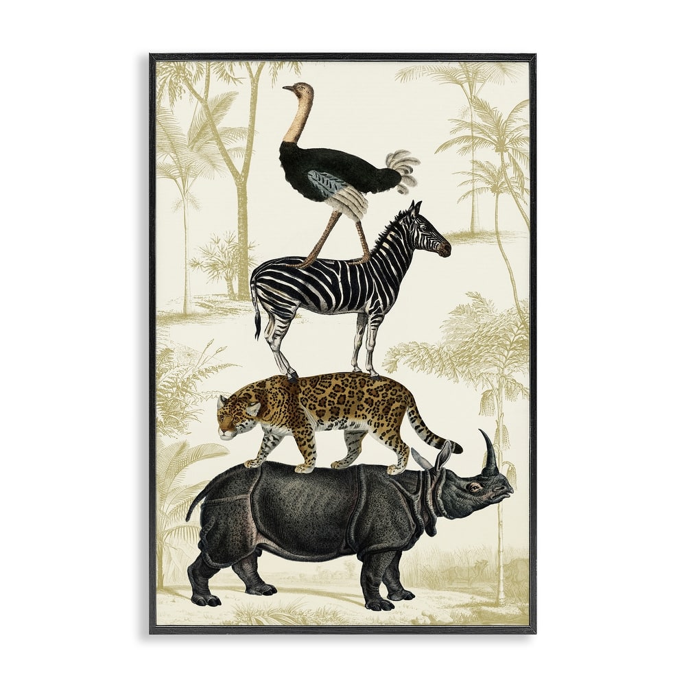 Stupell Tower of Safari Animals Framed Giclee Art Design By Victoria Barnes