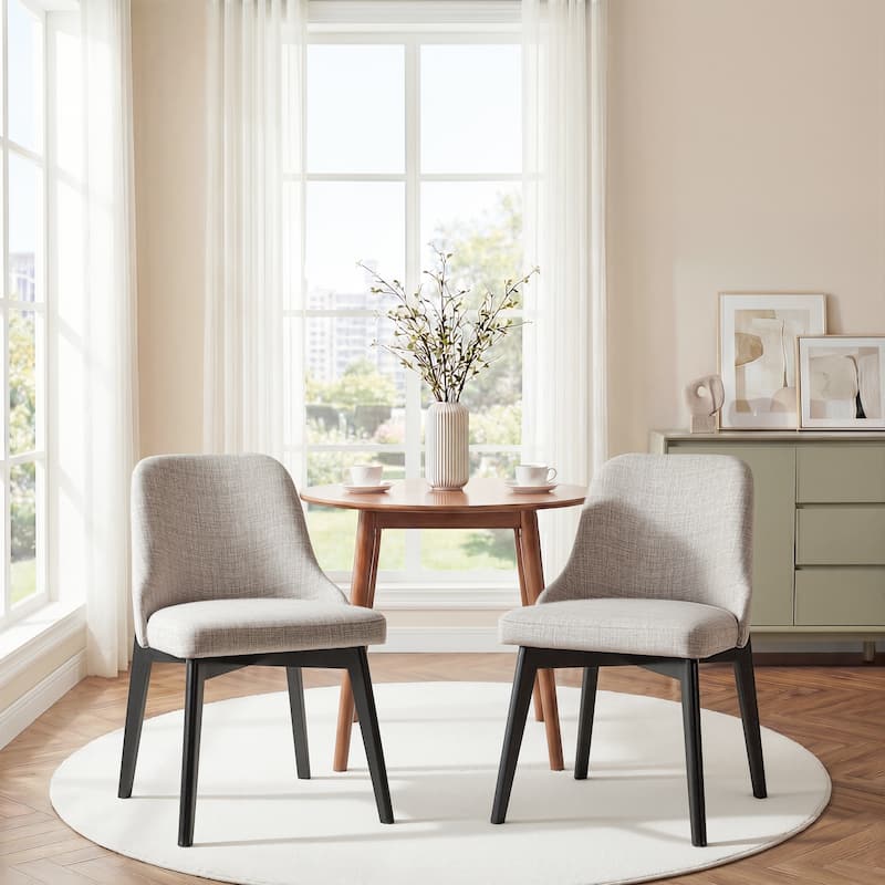 Upholstered Side Chair Dining Chairs Kitchen Chairs with Wood Legs Set of 2 - Black-Light Gray