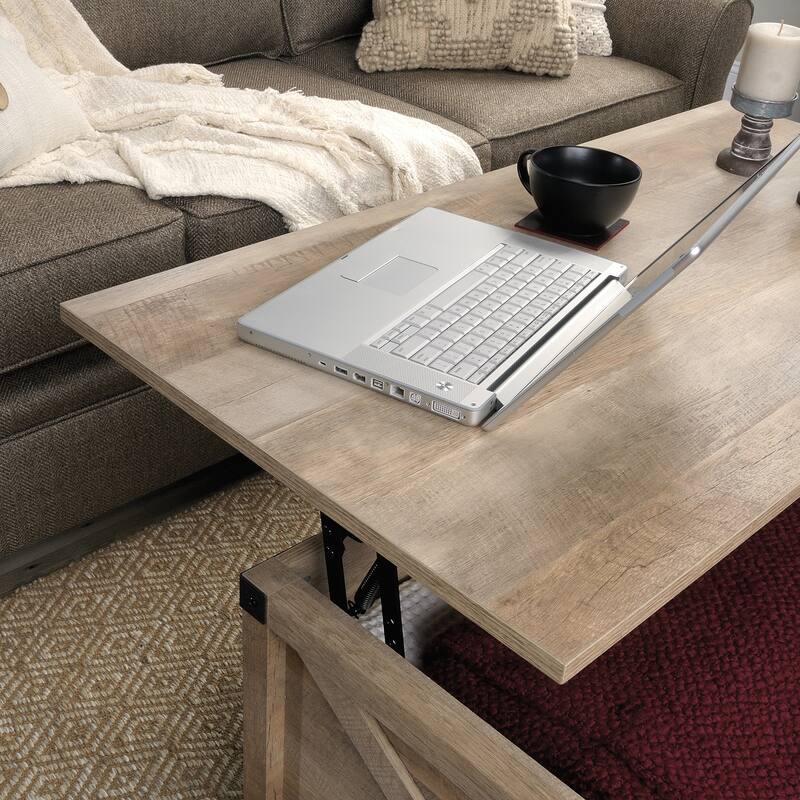 Lift-top Coffee Table, Brown finish,Top lifts up and forward to create versatile work surface for snacking