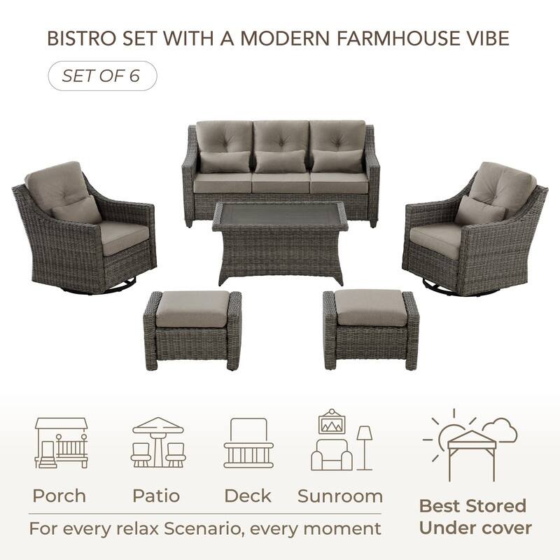 Murphy 6-Piece Outdoor Wicker Patio Furniture Conversation Sofa Sets