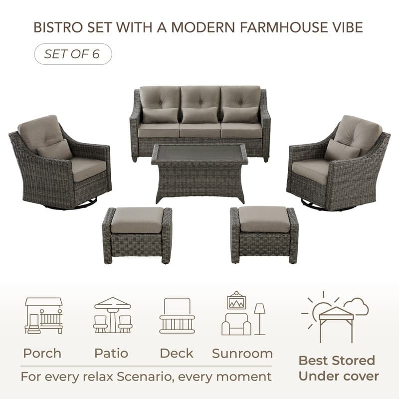 Murphy Outdoor Wicker Patio Outdoor Sofa Swivel Chair Coffee Table