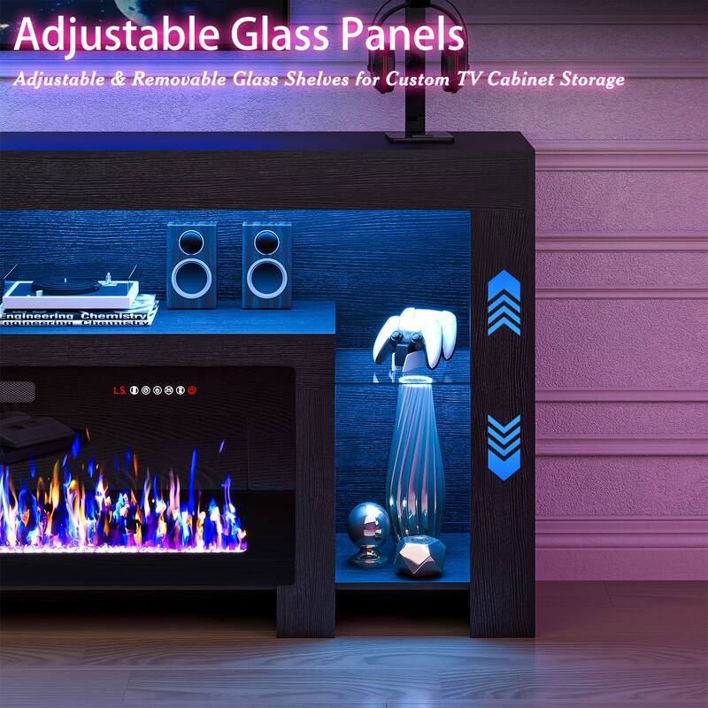 BOSSIN 82" Electric Fireplace TV Stand Entertainment Center, High Gloss with LED Lights, Holds TVs Up to 90 Inches, White