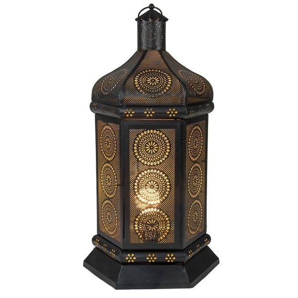 Decorative Moroccan Style Candle Lantern with LED Fairy Lights, Medium, Clear Glass