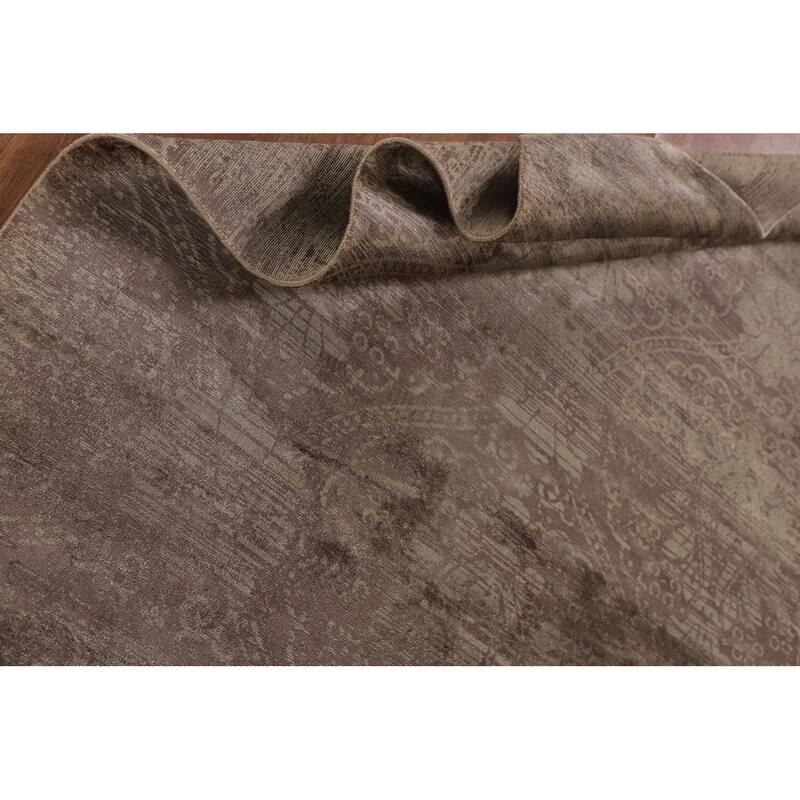 Brown Abstract / Modern Area Rug Handmade Wool Carpet - 4'8"x 6'7"