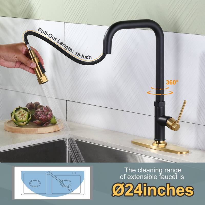 WOWOW Pull Down Sprayer Kitchen Faucet with Soap Dispenser