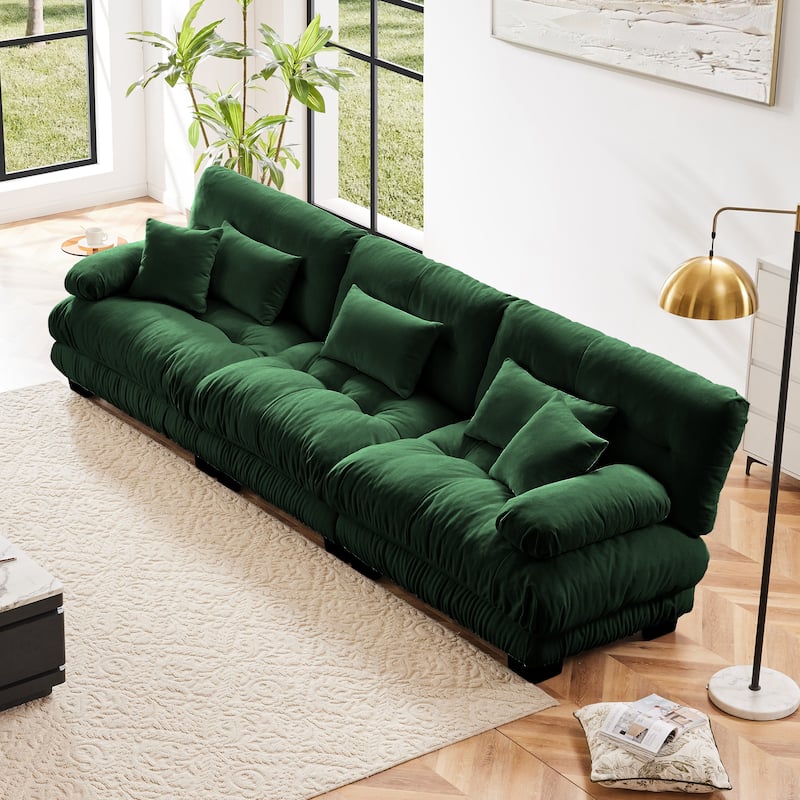 133.8" 3 Seater Modular Sofa, Oversized Upholstered Sectional Couches for Living Room, Chenille Fabric Couch Set with Ottoman - Green