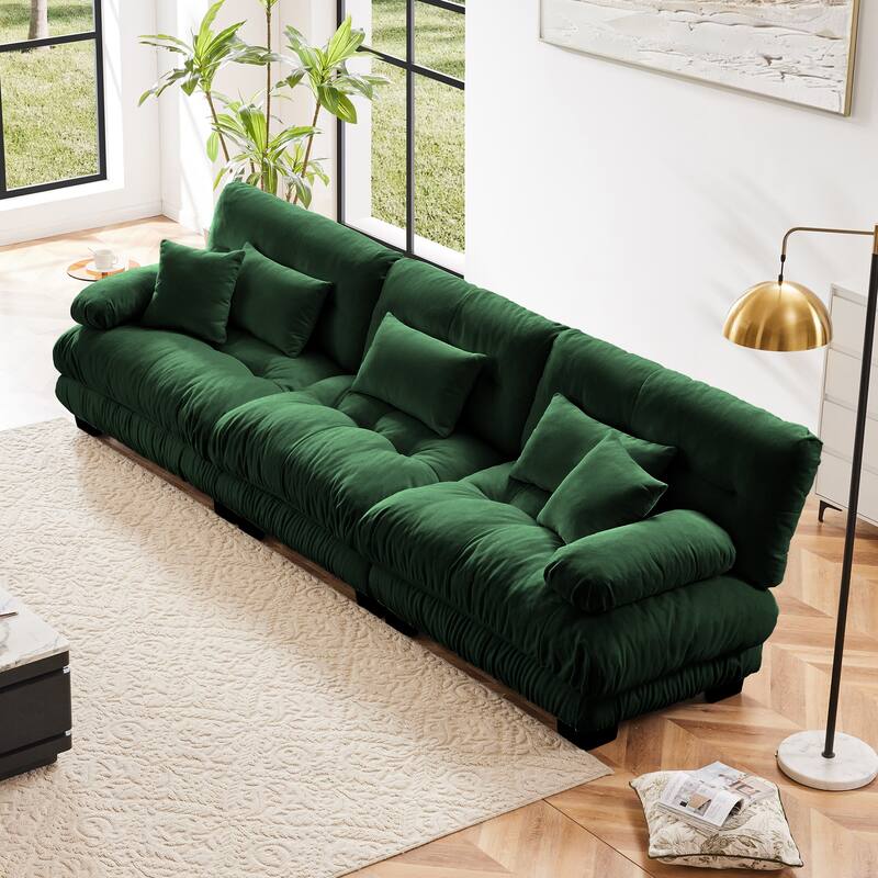 3-Seater Comfy Upholstered Deep Seat Modular Sofa Couch - Green