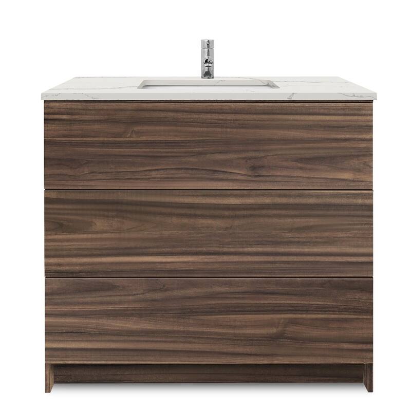 Element Standing 36 in x W x 22 in D x 35 in H Bath Vanity in Ebony with Galaxy White Quartz Top Single Hole