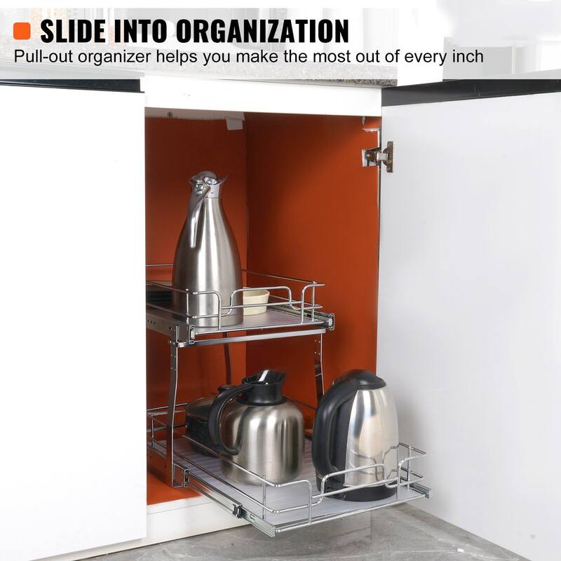 Pull Out Cabinet Organizer for Kitchen or Bathroom and Chrome Steel Shelf