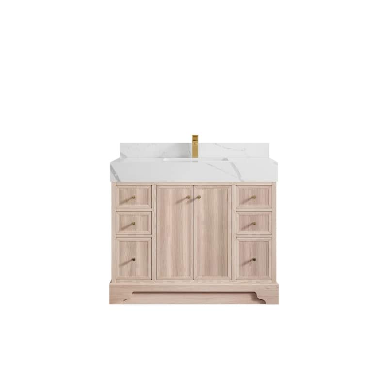 Willow Collections 42 in. W x 22 in. D Manhattan Oak Wood Single Sink Bathroom Vanity with Countertop - 2"Calacatta Laza - White Oak