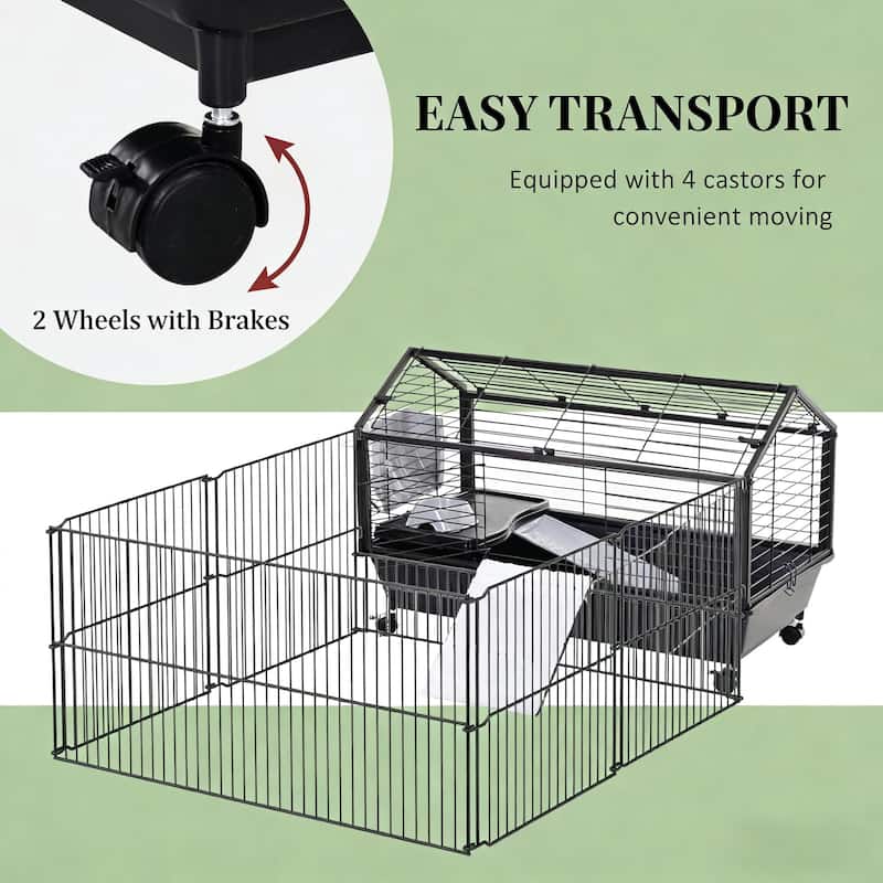 Rolling Metal Small Animal Hutch Cage,Small Pet Hutch,Spacious Pet House is designed for convenient cleaning - Black