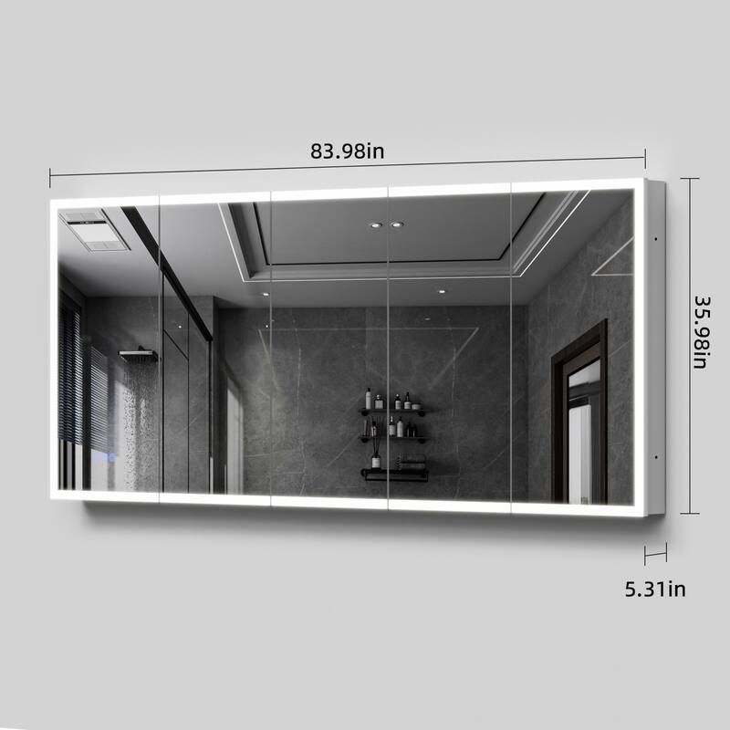 Modland 48–96 Inch LED Lighted Medicine Cabinet with Mirror, Large Bathroom Mirror Cabinet with Lights, Adjustable Shelves