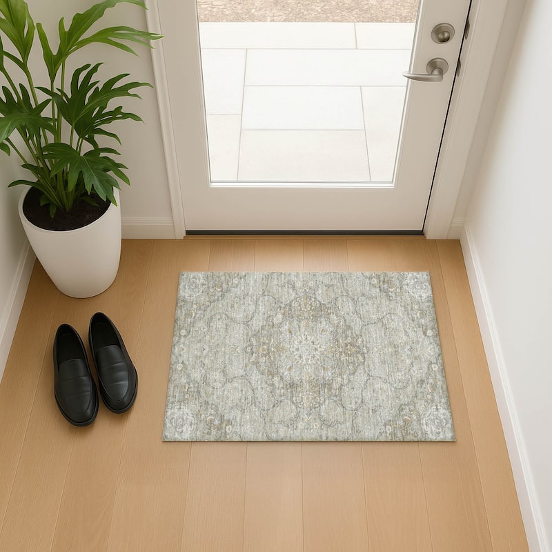 Premium Washable Super Soft Traditional Parman Mayfield Rug - Taupe - 1'8" x 2'6"