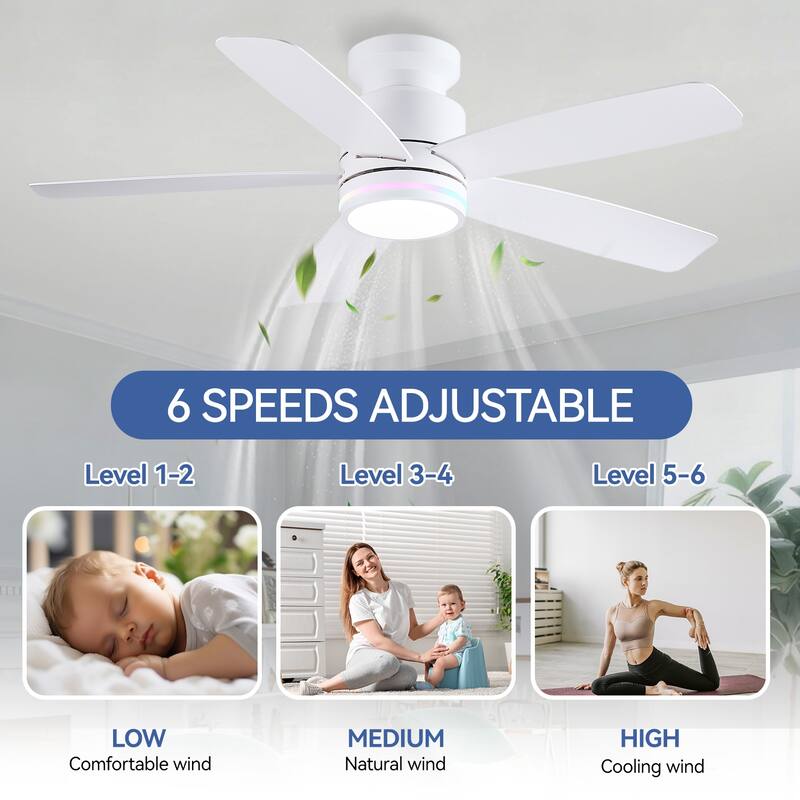 41 and 46 Inches Flush Mount Ceiling Fan with Light and Remote