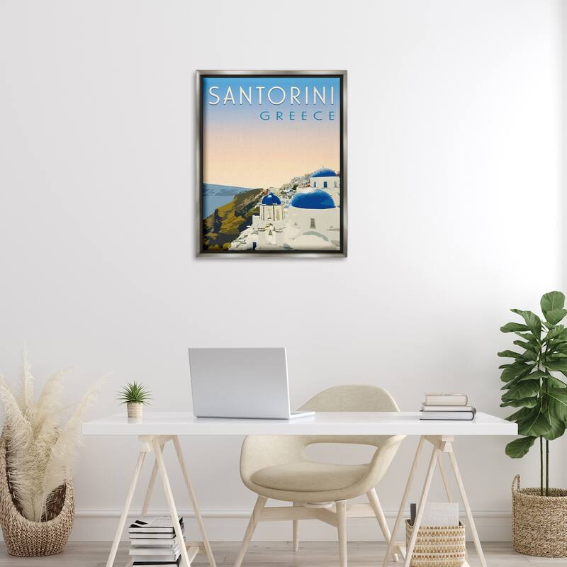 Stupell Vintage Santorini Cityscape Framed Floater Canvas Wall Art Design By Victoria Barnes