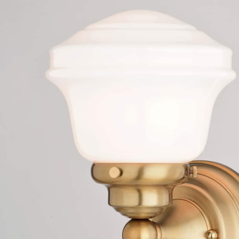 Huntley Gold Brass Bathroom Vanity Wall Light Fixture White Schoolhouse Glass
